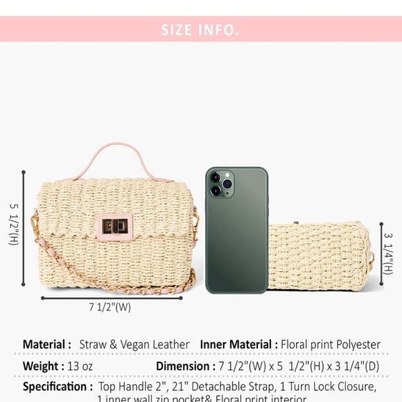 Natural/Ivory Sift Straw Purse w/Chain - Picture 9 of 16